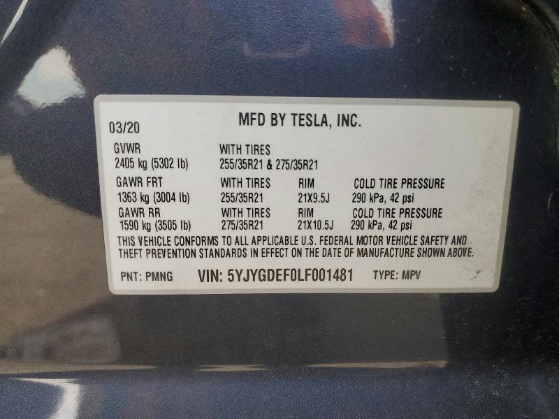 76737595 :رقم المزاد ، 5YJYGDEF0LF001481 vin ، 2020 Tesla Model Y مزاد بيع
