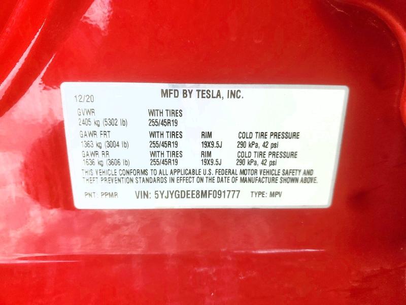 Продаж на аукціоні авто 2021 Tesla Model Y, vin: 5YJYGDEE8MF091777, номер лоту: 78297945