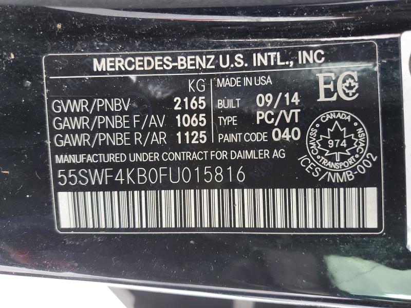 Auction sale of the 2015 Mercedes-benz C, vin: 55SWF4KB0FU015816, lot number: 74681415