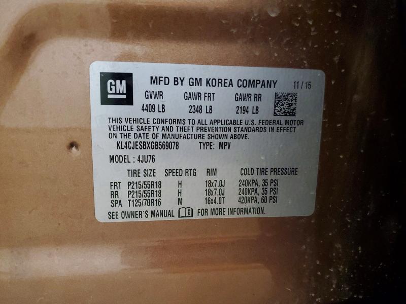 Продаж на аукціоні авто 2016 Buick Encore, vin: KL4CJESBXGB569078, номер лоту: 78965705