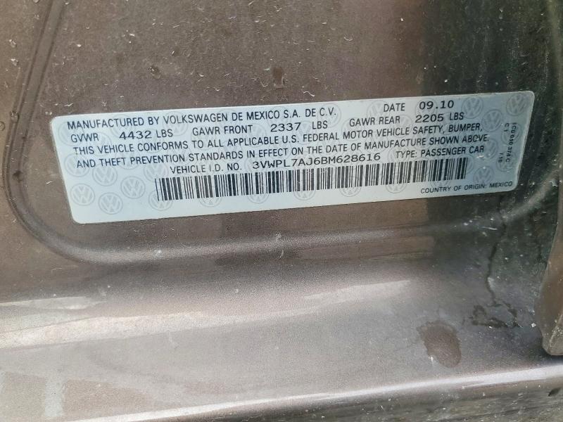 Aukcja sprzedaży 2011 Volkswagen Jetta, vin: 3VWPL7AJ6BM628616, numer aukcji: 77807615