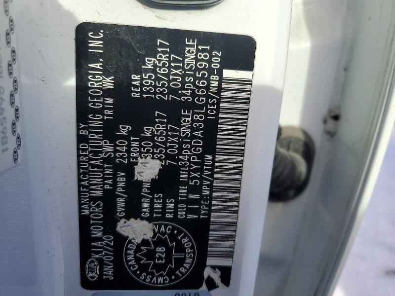Aukcja sprzedaży 2020 Kia Sorento, vin: 5XYPGDA38LG665981, numer aukcji: 73178265