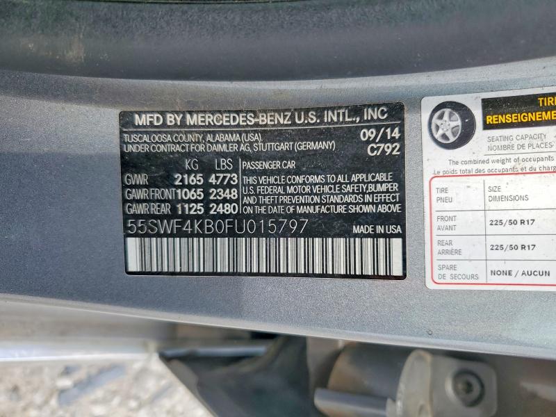 Продажа на аукционе авто 2015 Mercedes-benz C, vin: 55SWF4KB0FU015797, номер лота: 79193405