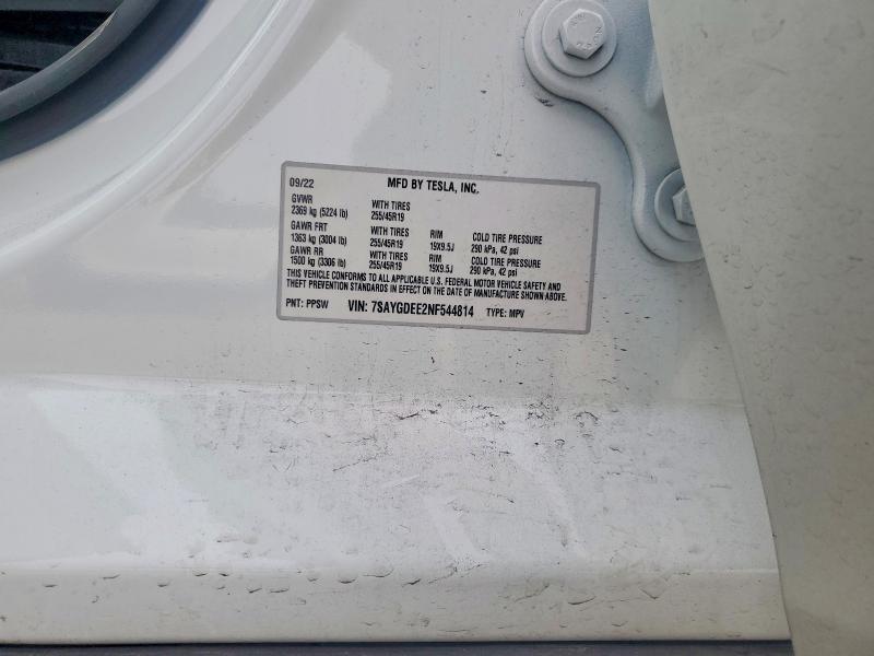 2022 Tesla Model Y მანქანა იყიდება აუქციონზე, vin: 7SAYGDEE2NF544814, აუქციონის ნომერი: 76601755