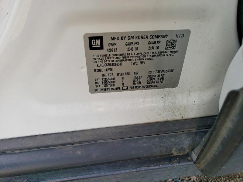 77069535 :رقم المزاد ، KL4CJCSB0LB068540 vin ، 2020 Buick Encore مزاد بيع