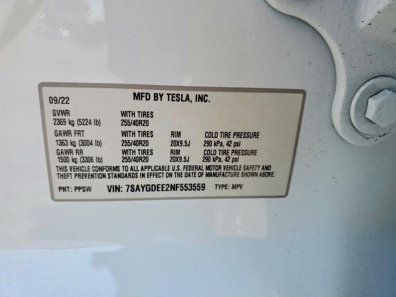 Продаж на аукціоні авто 2022 Tesla Model Y, vin: 7SAYGDEE2NF553559, номер лоту: 78854635