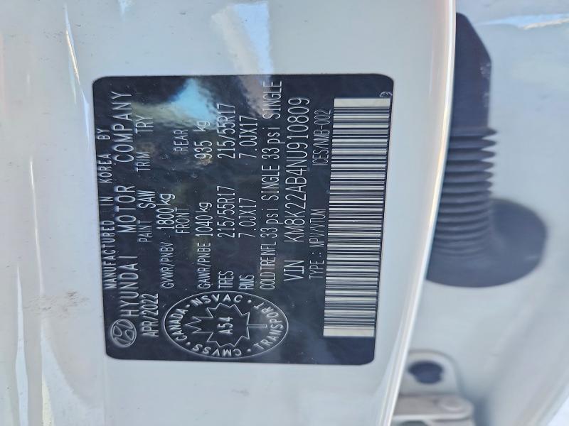77147425 :رقم المزاد ، KM8K22AB4NU910809 vin ، 2022 Hyundai Kona مزاد بيع