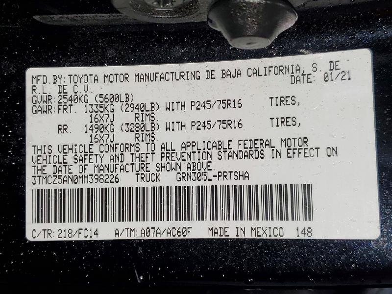 Продаж на аукціоні авто 2021 Toyota Tacoma, vin: 3TMCZ5AN0MM398226, номер лоту: 79179975