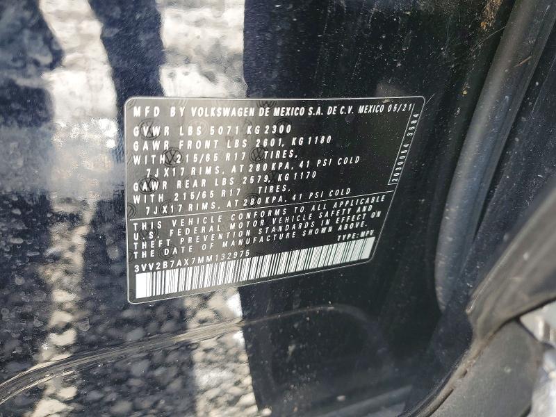2021 Volkswagen Tiguan მანქანა იყიდება აუქციონზე, vin: 3VV2B7AX7MM132975, აუქციონის ნომერი: 78162095