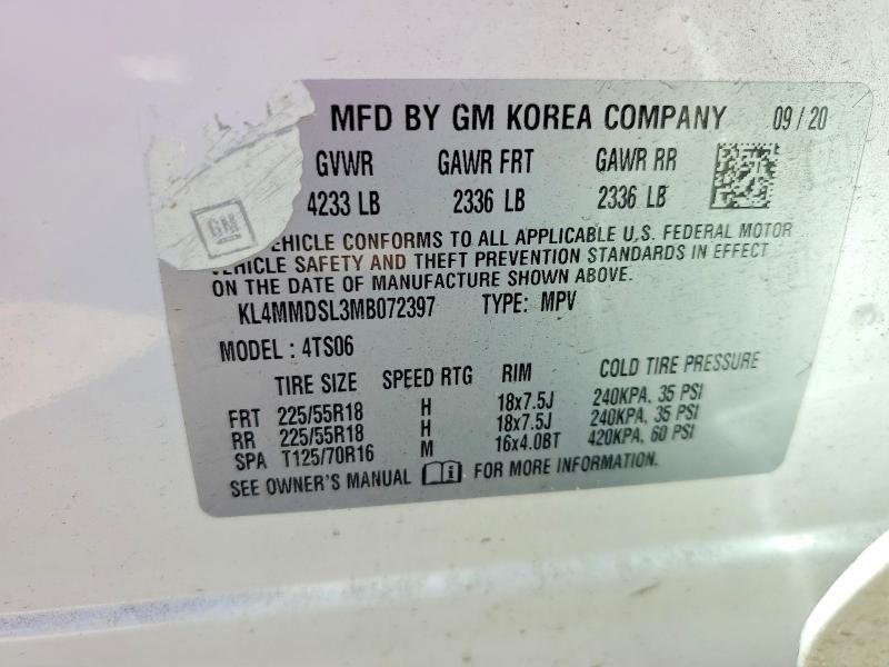 2021 Buick Encore Gx მანქანა იყიდება აუქციონზე, vin: KL4MMDSL3MB072397, აუქციონის ნომერი: 77384485