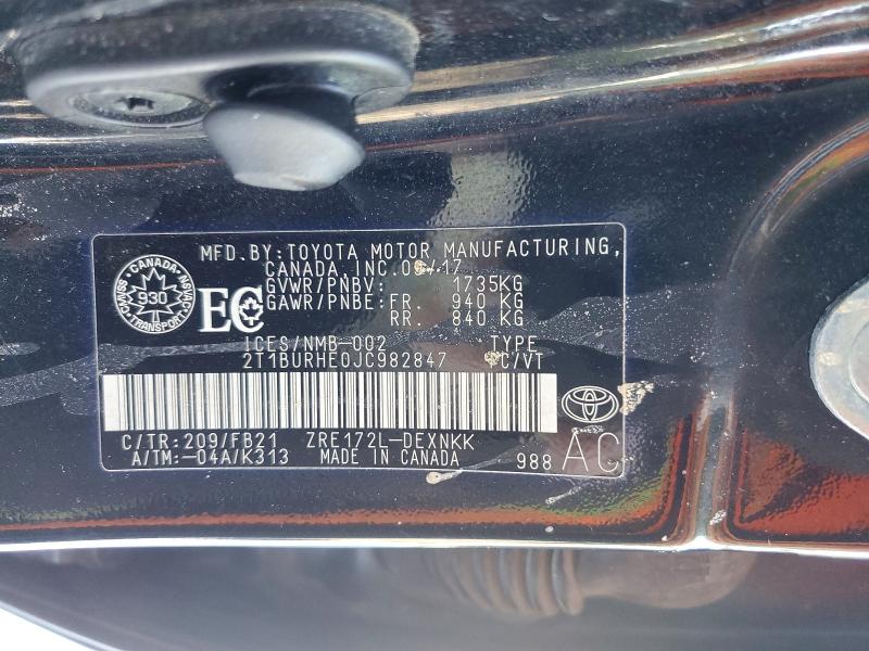 2018 Toyota Corolla მანქანა იყიდება აუქციონზე, vin: 2T1BURHE0JC982847, აუქციონის ნომერი: 76985175