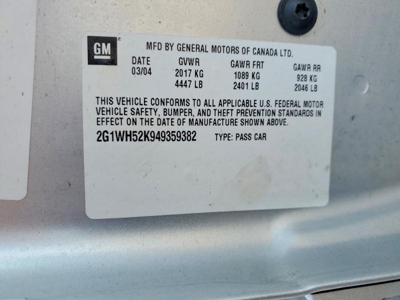 Продажа на аукционе авто 2004 Chevrolet Impala, vin: 2G1WH52K949359382, номер лота: 78965335