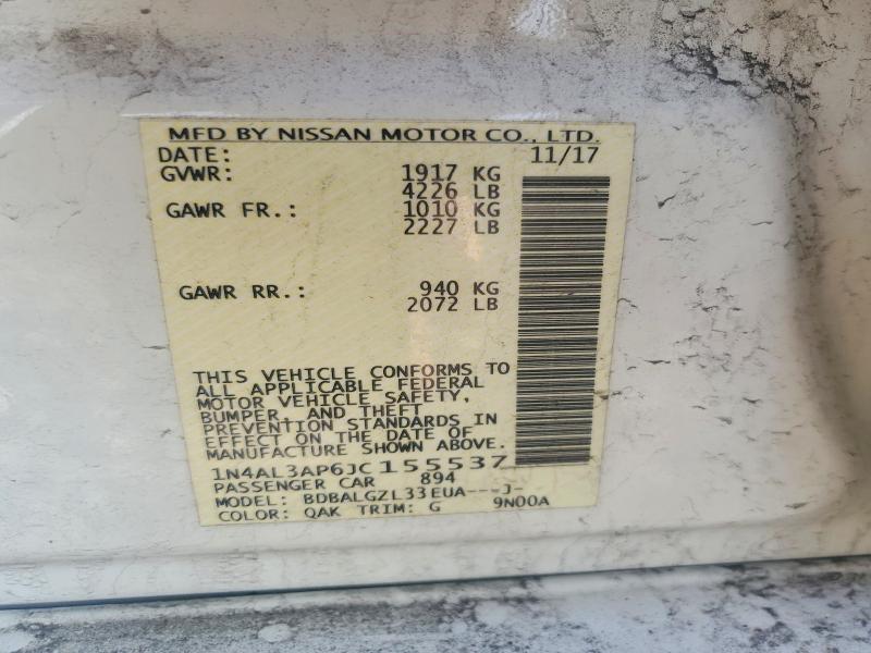 2018 Niss Altima მანქანა იყიდება აუქციონზე, vin: 1N4AL3AP6JC155537, აუქციონის ნომერი: 77120455