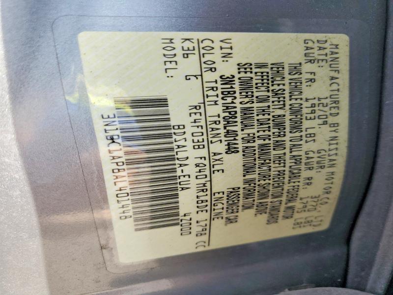 2010 Nissan Versa მანქანა იყიდება აუქციონზე, vin: 3N1BC1AP8AL401448, აუქციონის ნომერი: 79425295
