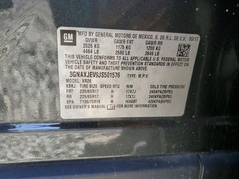 76147045 :رقم المزاد ، 3GNAXJEV9JS501576 vin ، 2018 Chevrolet Equinox مزاد بيع