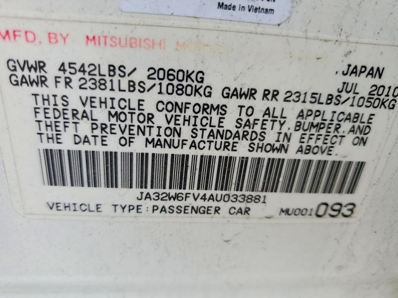 Продаж на аукціоні авто 2010 Mitsubishi Lancer, vin: JA32W6FV4AU033881, номер лоту: 76358635
