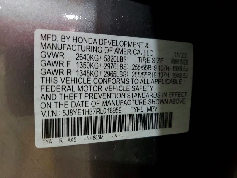 77962955 :رقم المزاد ، 5J8YE1H37RL016959 vin ، 2024 Acura Mdx مزاد بيع