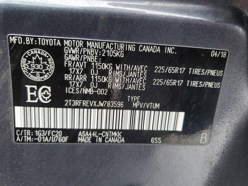 Aukcja sprzedaży 2018 Toyota Rav4, vin: 2T3RFREVXJW783596, numer aukcji: 72532425