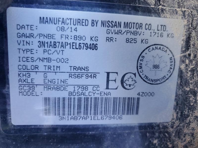 74952925 :رقم المزاد ، 3N1AB7AP1EL679406 vin ، 2014 Nissan Sentra مزاد بيع