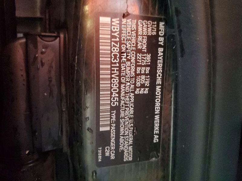 Продажа на аукционе авто 2017 Bmw I3, vin: WBY1Z8C31HV890455, номер лота: 77580375