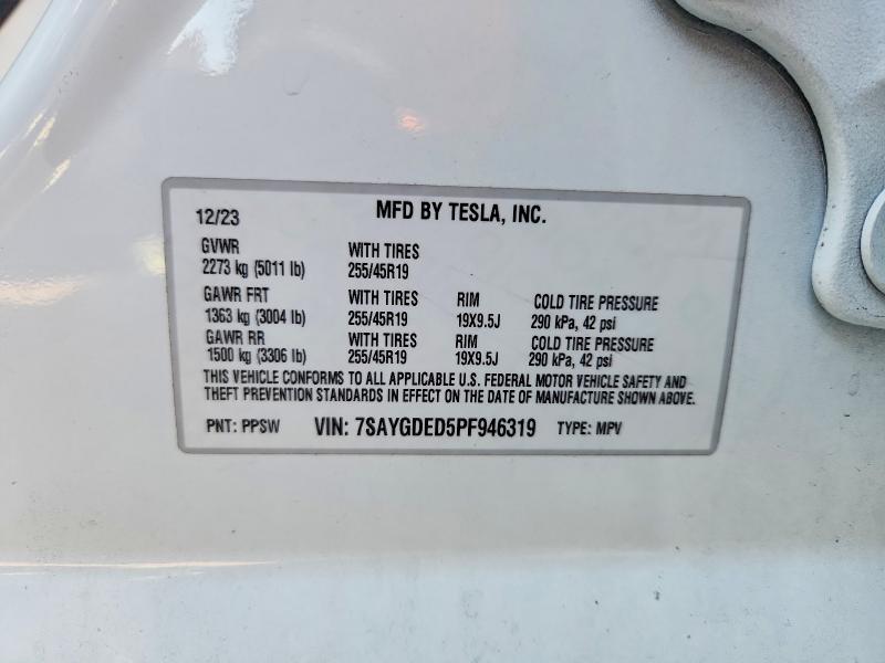 2023 Tesla Model Y მანქანა იყიდება აუქციონზე, vin: 7SAYGDED5PF946319, აუქციონის ნომერი: 76414835