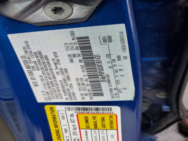2018 Ford Fusion მანქანა იყიდება აუქციონზე, vin: 3FA6P0PU0JR181431, აუქციონის ნომერი: 78150945