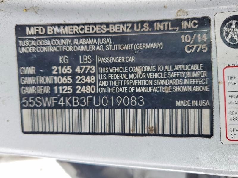 2015 Mercedes-benz C მანქანა იყიდება აუქციონზე, vin: 55SWF4KB3FU019083, აუქციონის ნომერი: 76842975