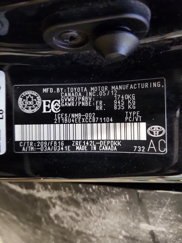 Продаж на аукціоні авто 2012 Toyota Corolla, vin: 2T1BU4EEXCC871104, номер лоту: 77731545