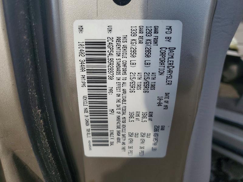 2005 Chrysler Town & Country მანქანა იყიდება აუქციონზე, vin: 2C4GP54L95R289730, აუქციონის ნომერი: 76818895
