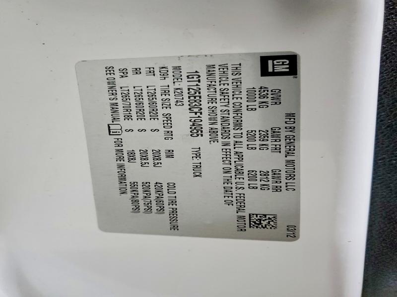 Aukcja sprzedaży 2012 Gmc Sierra, vin: 1GT125E83CF194955, numer aukcji: 78154895