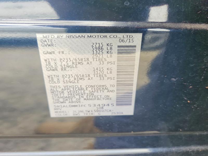 79086325 :رقم المزاد ، 5N1AL0MM3FC534945 vin ، 2015 Infiniti Qx60 مزاد بيع