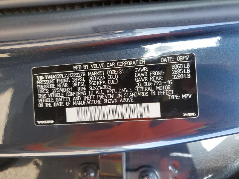 Aukcja sprzedaży 2018 Volvo Xc90, vin: YV4A22PL7J1329278, numer aukcji: 76172705