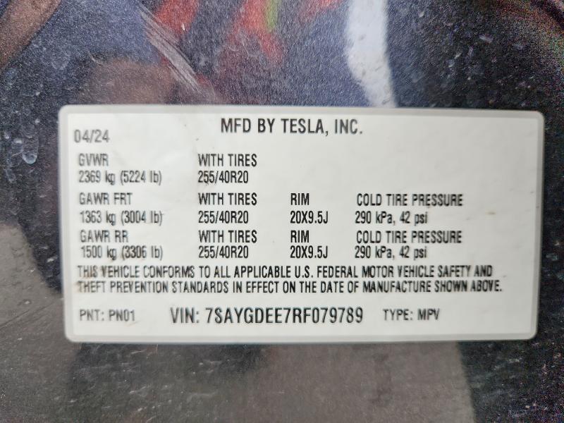 Продажа на аукционе авто 2024 Tesla Model Y, vin: 7SAYGDEE7RF079789, номер лота: 75512185