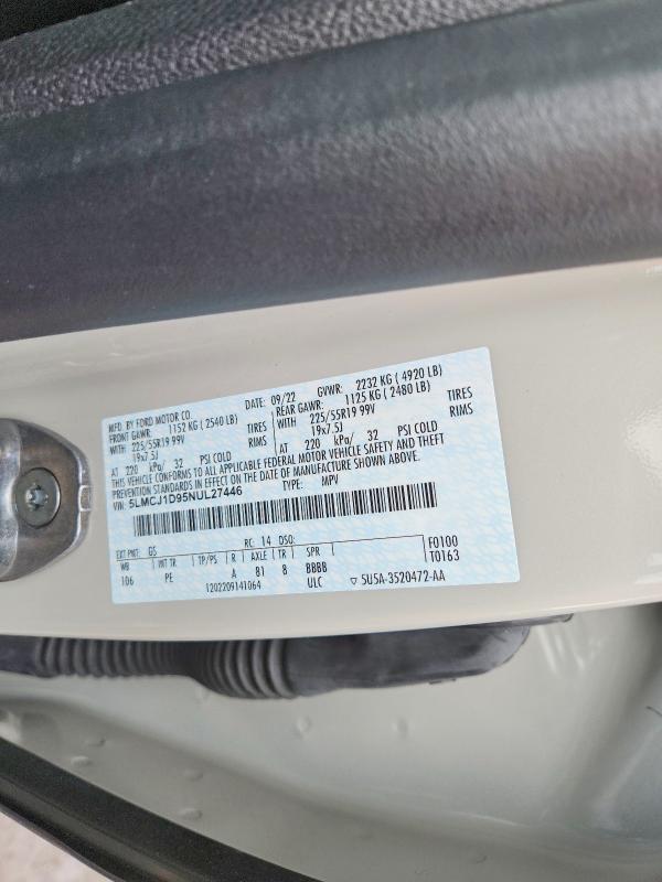 Продажа на аукционе авто 2022 Lincoln Corsair, vin: 5LMCJ1D95NUL27446, номер лота: 77773585