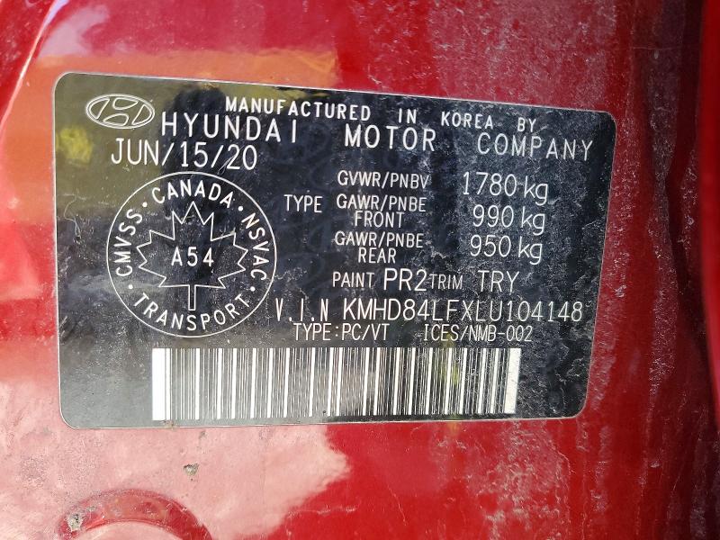Aukcja sprzedaży 2020 Hyundai Elantra, vin: KMHD84LFXLU104148, numer aukcji: 78999305