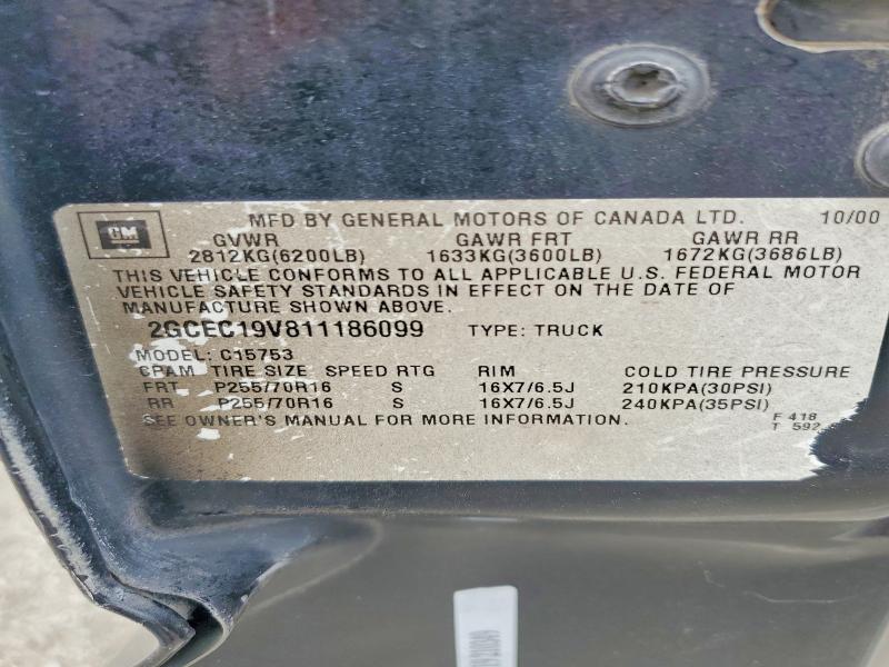 77177885 :رقم المزاد ، 2GCEC19V811186099 vin ، 2001 Chevrolet Silverado مزاد بيع