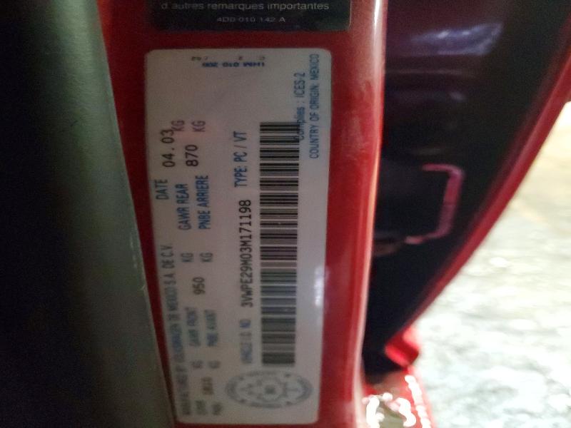 77478415 :رقم المزاد ، 3VWPE29M03M171198 vin ، 2003 Volkswagen Jetta مزاد بيع