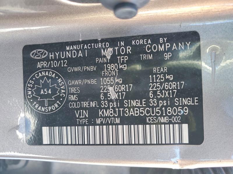 78988765 :رقم المزاد ، KM8JT3AB5CU518059 vin ، 2012 Hyundai Tucson مزاد بيع