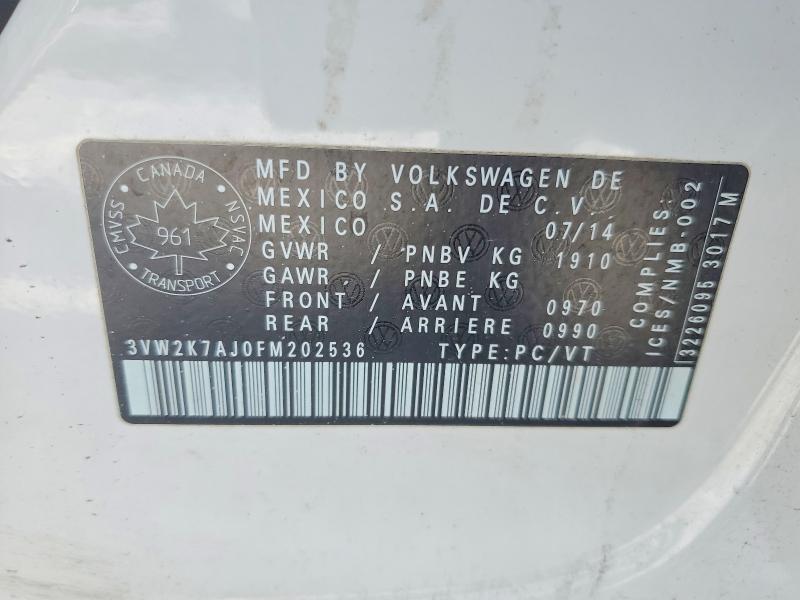 Aukcja sprzedaży 2015 Volkswagen Jetta, vin: 3VW2K7AJ0FM202536, numer aukcji: 75568495