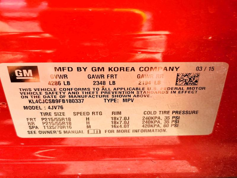 2015 Buick Encore მანქანა იყიდება აუქციონზე, vin: KL4CJCSB9FB180337, აუქციონის ნომერი: 78830335