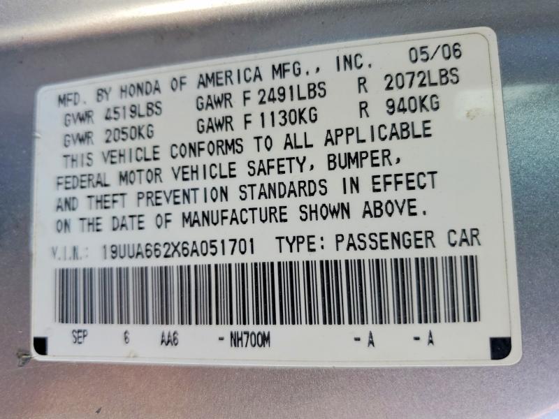 2006 Acura 3.2tl მანქანა იყიდება აუქციონზე, vin: 19UUA662X6A051701, აუქციონის ნომერი: 77246775