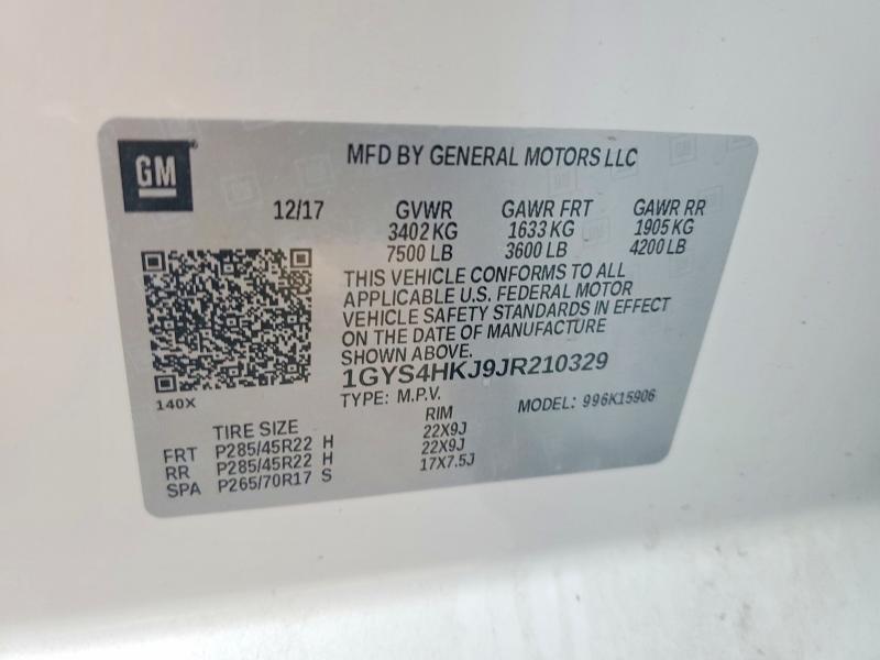 76792065 :رقم المزاد ، 1GYS4HKJ9JR210329 vin ، 2018 Cadillac Escalade مزاد بيع