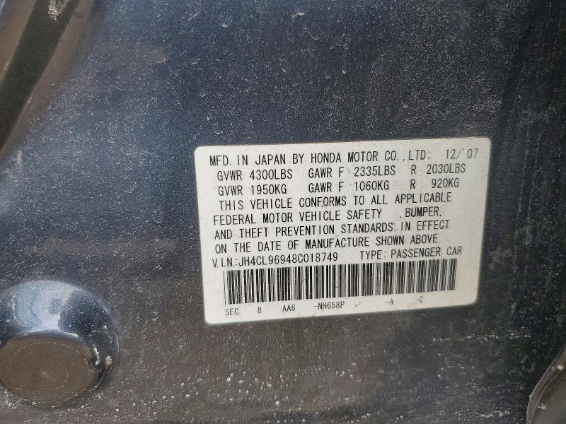 2008 Acura Tsx მანქანა იყიდება აუქციონზე, vin: JH4CL96948C018749, აუქციონის ნომერი: 78998395