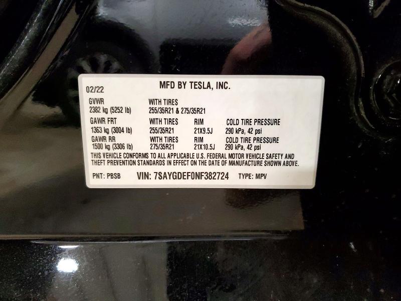 Aukcja sprzedaży 2022 Tesla Model Y, vin: 7SAYGDEF0NF382724, numer aukcji: 79033735