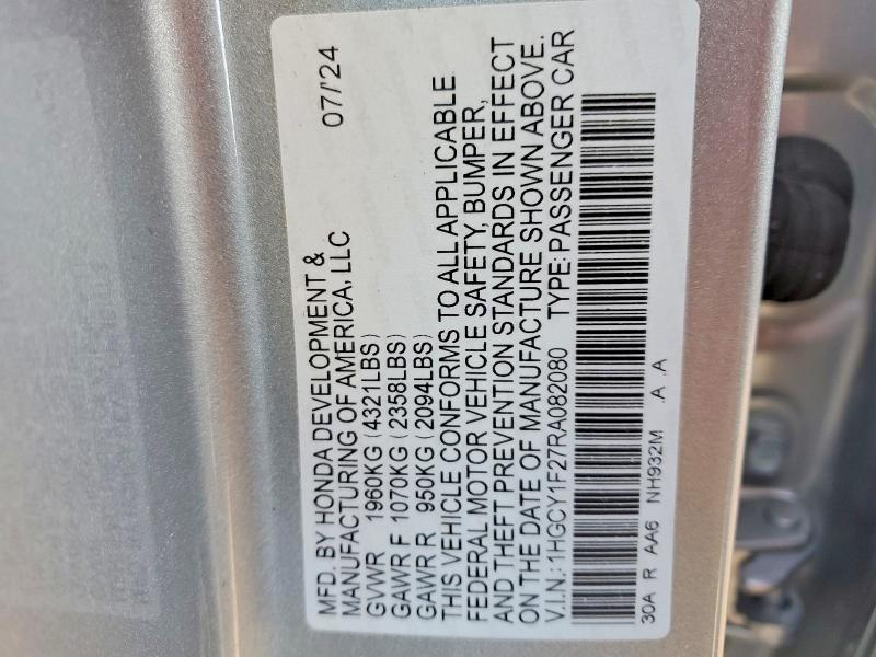 Продаж на аукціоні авто 2024 Honda Accord, vin: 1HGCY1F27RA082080, номер лоту: 75572215