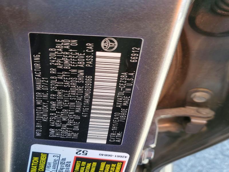 Aukcja sprzedaży 2021 Toyota Camry, vin: 4T1G11AK0MU609066, numer aukcji: 78705725