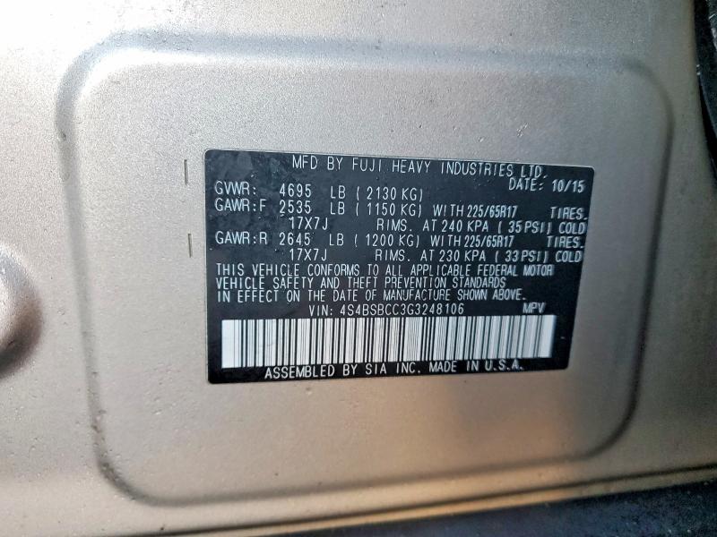Продаж на аукціоні авто 2016 Subaru Outback, vin: 4S4BSBCC3G3248106, номер лоту: 77373955