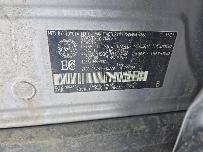 74544705 :رقم المزاد ، 2T3B1RFV5MC245778 vin ، 2021 Toyota Rav4 مزاد بيع