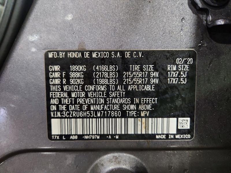 78259745 :رقم المزاد ، 3CZRU6H53LM717860 vin ، 2020 Honda Hr-v مزاد بيع