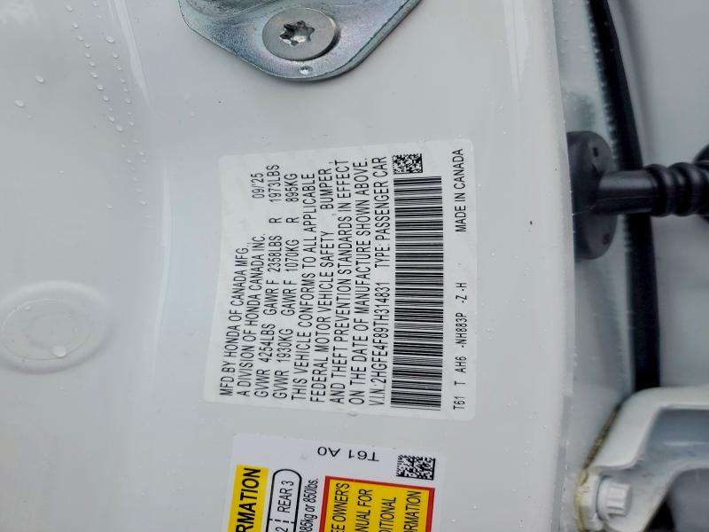 2026 Honda Civic მანქანა იყიდება აუქციონზე, vin: 2HGFE4F89TH314831, აუქციონის ნომერი: 77971155